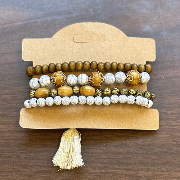 NWT Bohemian Tree of Life Bracelet Set of 4 - Gold, Brown & Blue 🌺 - Picture 5 of 5